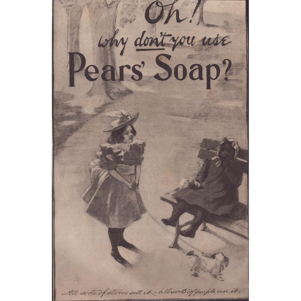 Vintage Pears Soap Advertising Print Victorian Girl Dog Illustration 5x7.6